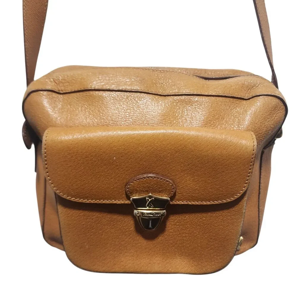 By Paloma Picasso Vintage Brown‎ Leather Crossbody Bag Gold Hardware Italy